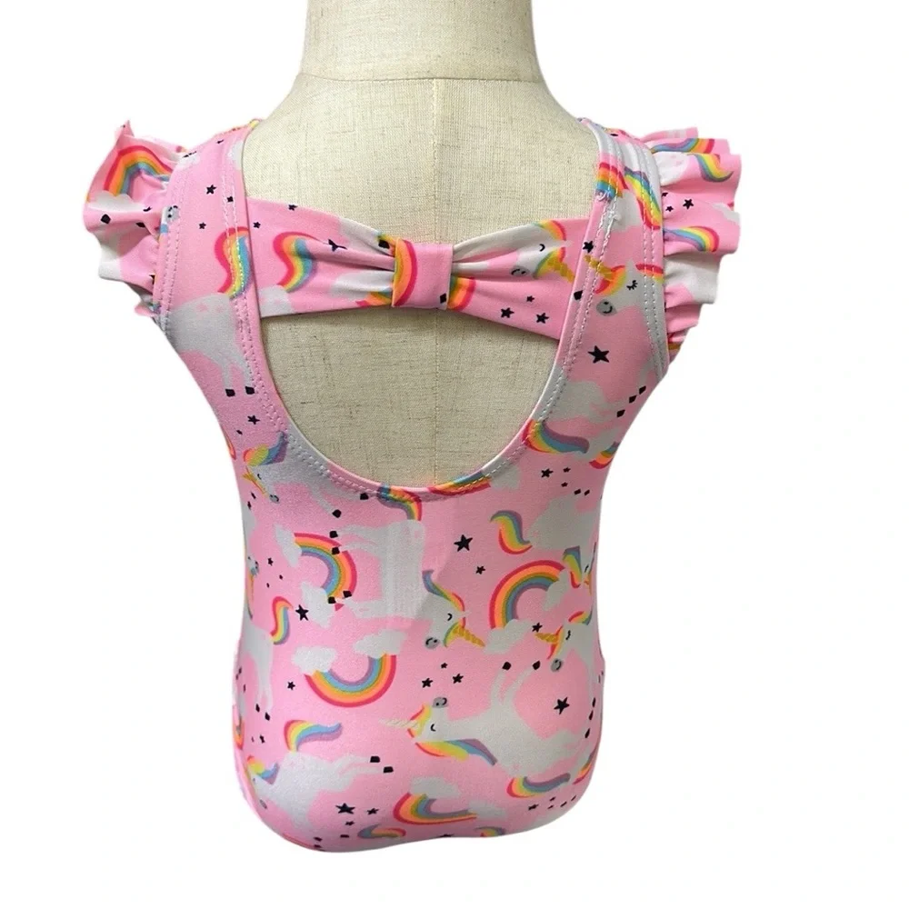 Cat and Jack Pink Unicorn Rainbow Ruffled One Piece Swimsuit Infants 9 Months